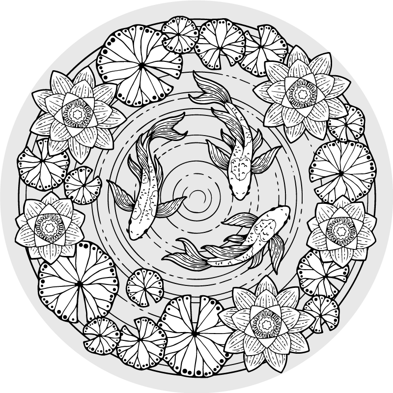 Kwiatowy dywanik z lotosu i karpia koi - TenStickers