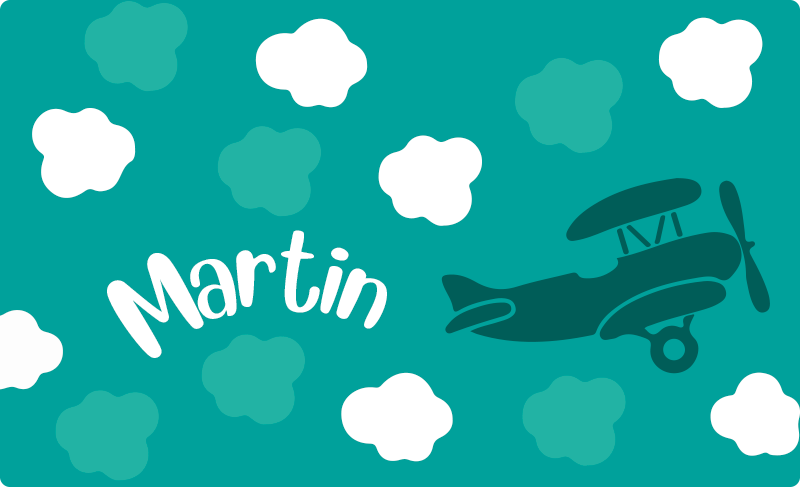 Dziecięcy dywan winylowy chmury i samolot z nazwą - TenStickers