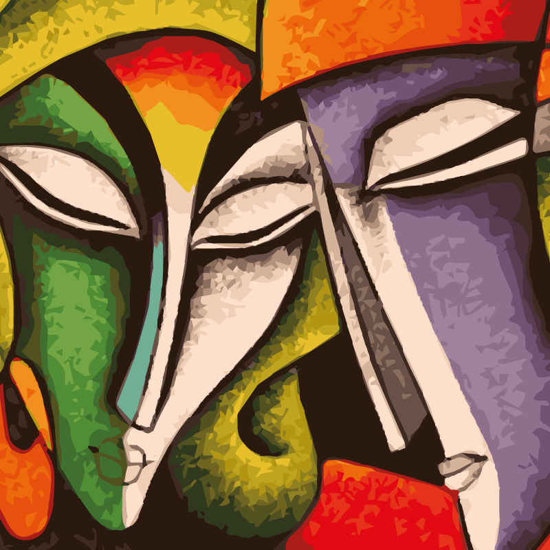 Dywan winylowy do salonu żywe abstrakcyjne portrety - TenStickers