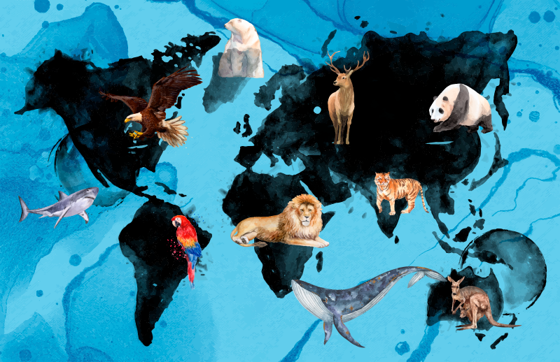 Dziecięcy dywan winylowy w niebiesko-czarną faunę - TenStickers