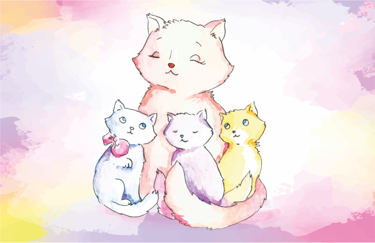 Dywan winylowy dziecięcy słodka rodzina kotów - TenStickers