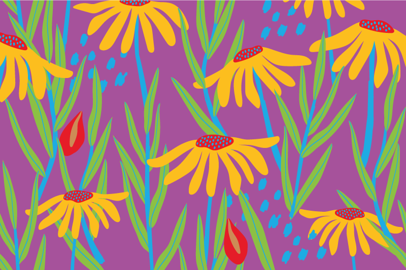 Dywan winylowy w kwiaty i rośliny fioletowy układ botaniczny - TenStickers
