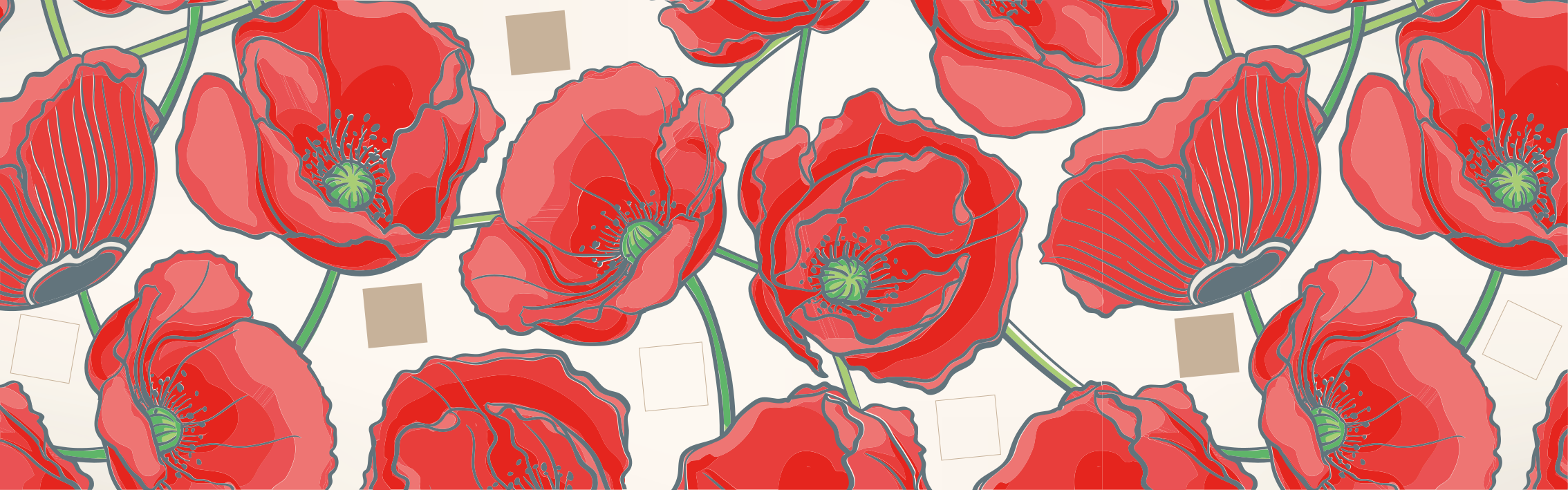 Czerwone maki z kwiatowym dywanem w beżowe kwadraty - TenStickers