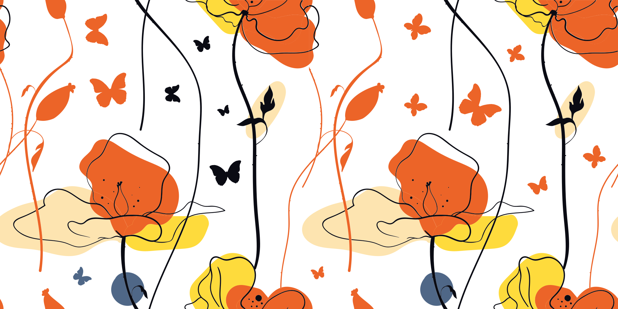 Abstrakcyjny rysunek maki motyle kwiatowy dywan - TenStickers