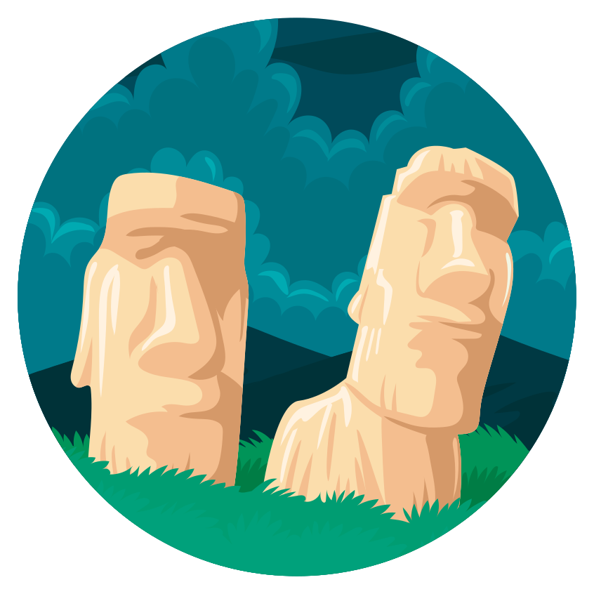 Dywan winylowy mapa świata sylwetki posągów moai - TenStickers