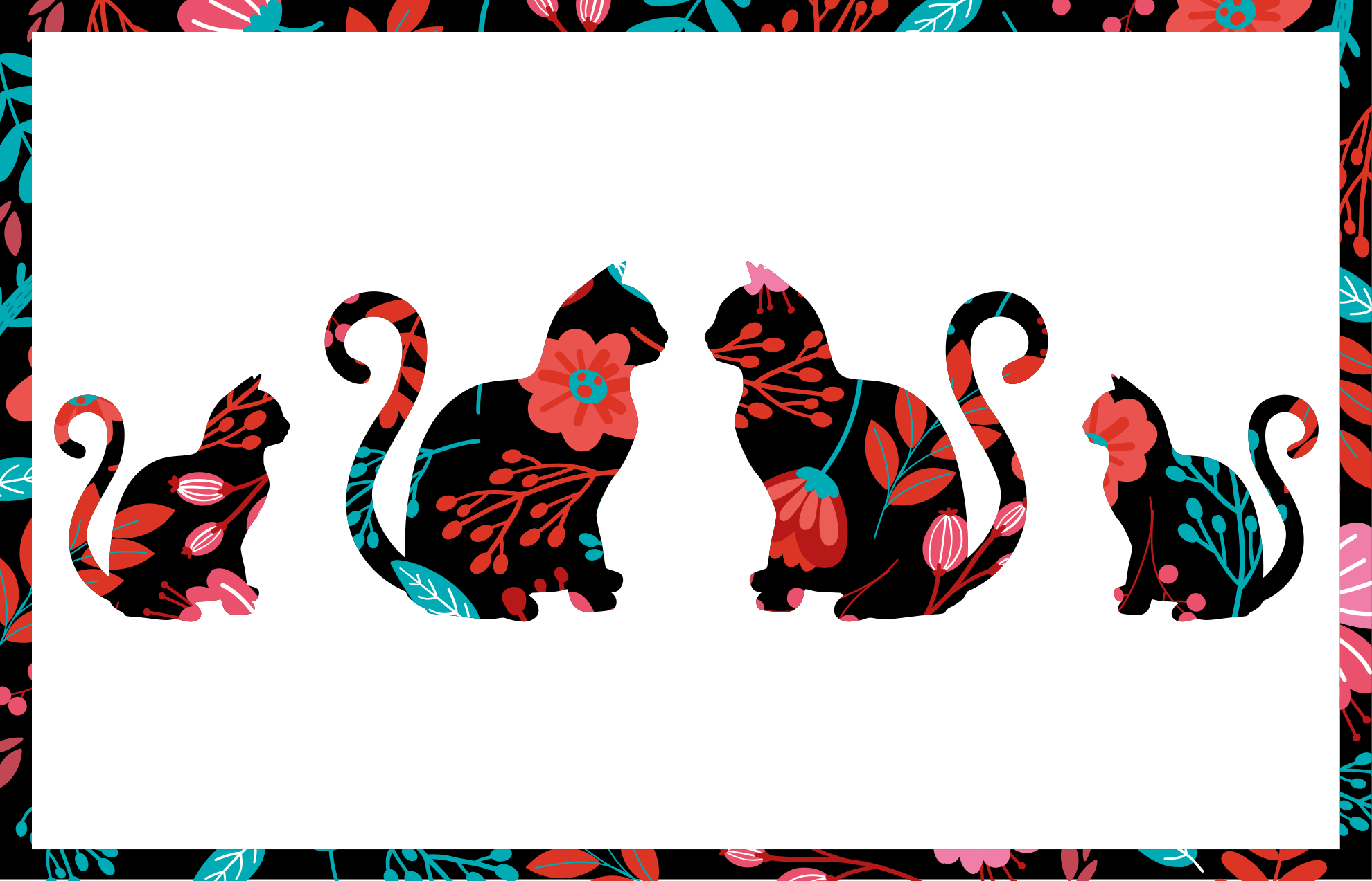 Dywan winylowy w kwiaty i rośliny kolorowe sylwetki kotów - TenStickers