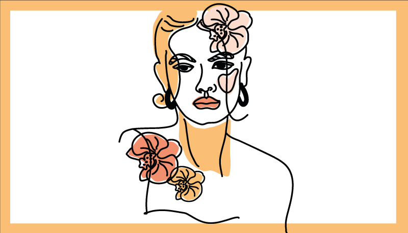 Minimalistyczna twarz z kwiatowym dywanikiem ze storczykami - TenStickers