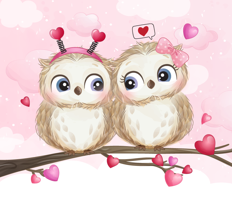 Dywan winylowy do sypialni Piękna para sów - TenStickers