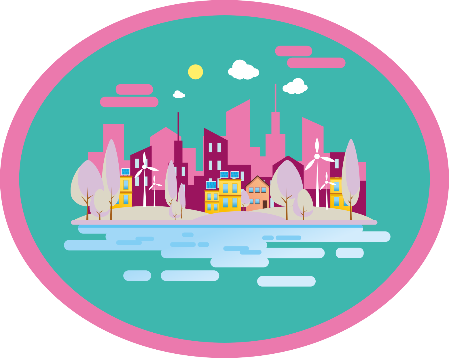 Dziecięcy dywan winylowy kolorowy pejzaż miejski - TenStickers