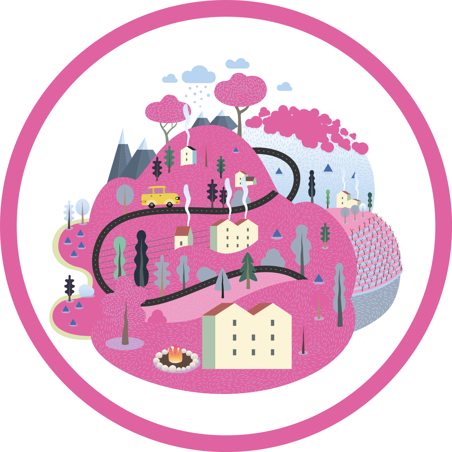 Dywan winylowy ulice kolorowa scena wiejska - TenStickers