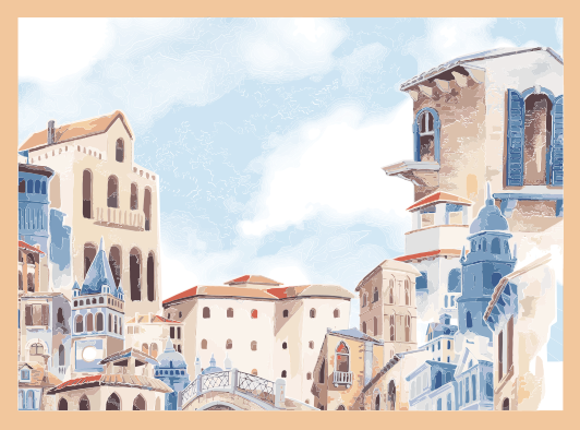 Dywan winylowy do salonu nadmorski pejzaż miejski - TenStickers