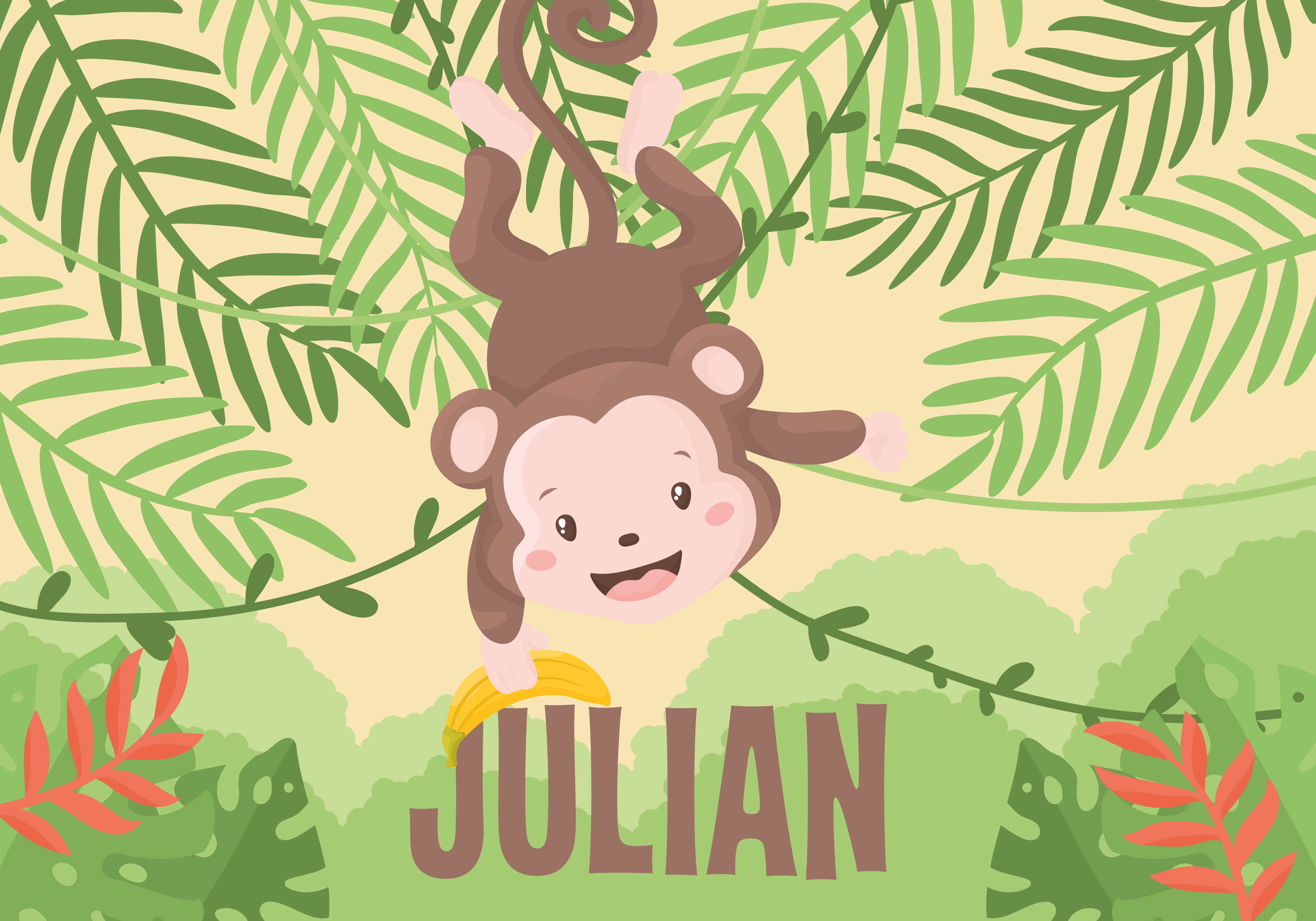 Dywan winylowy z imieniem zabawny motyw małpki - TenStickers