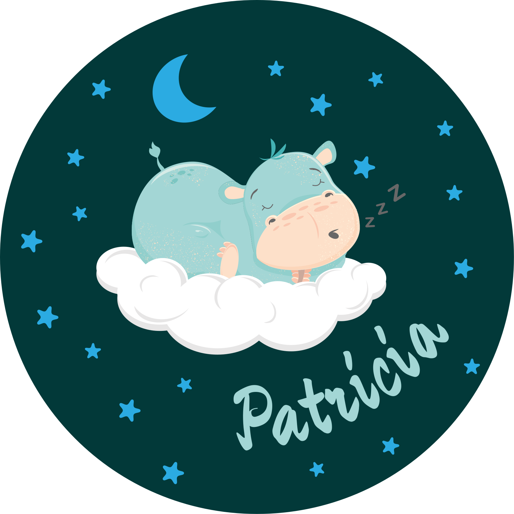Dywan winylowy dziecięcy śpiący hipopotam z imieniem - TenStickers