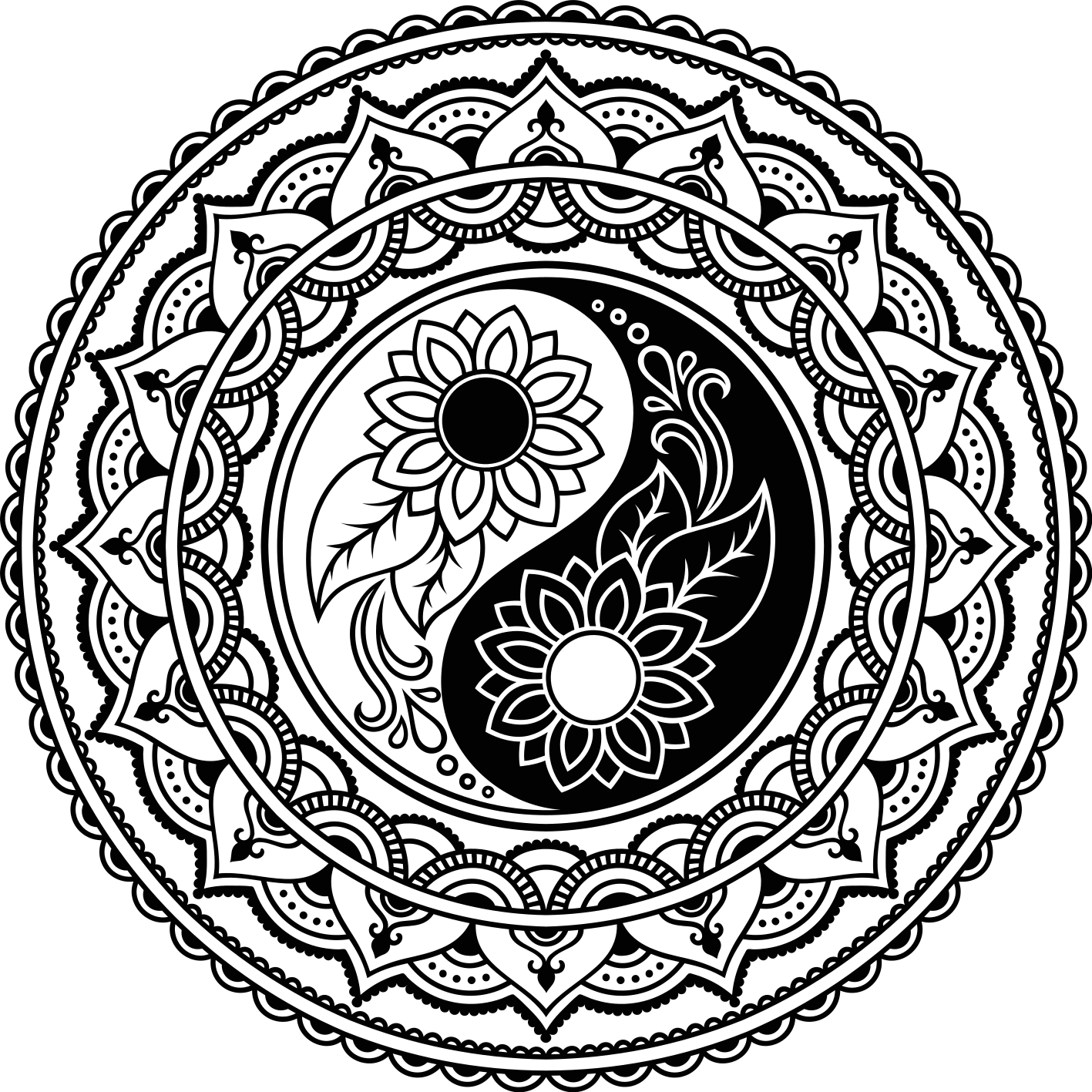 Dywan winylowy z mandalą słoneczniki yin yang - TenStickers