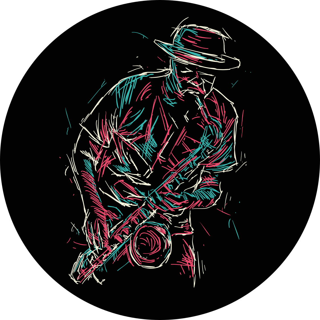 Okrągły dywan winylowy występ muzyka jazzowego - TenStickers