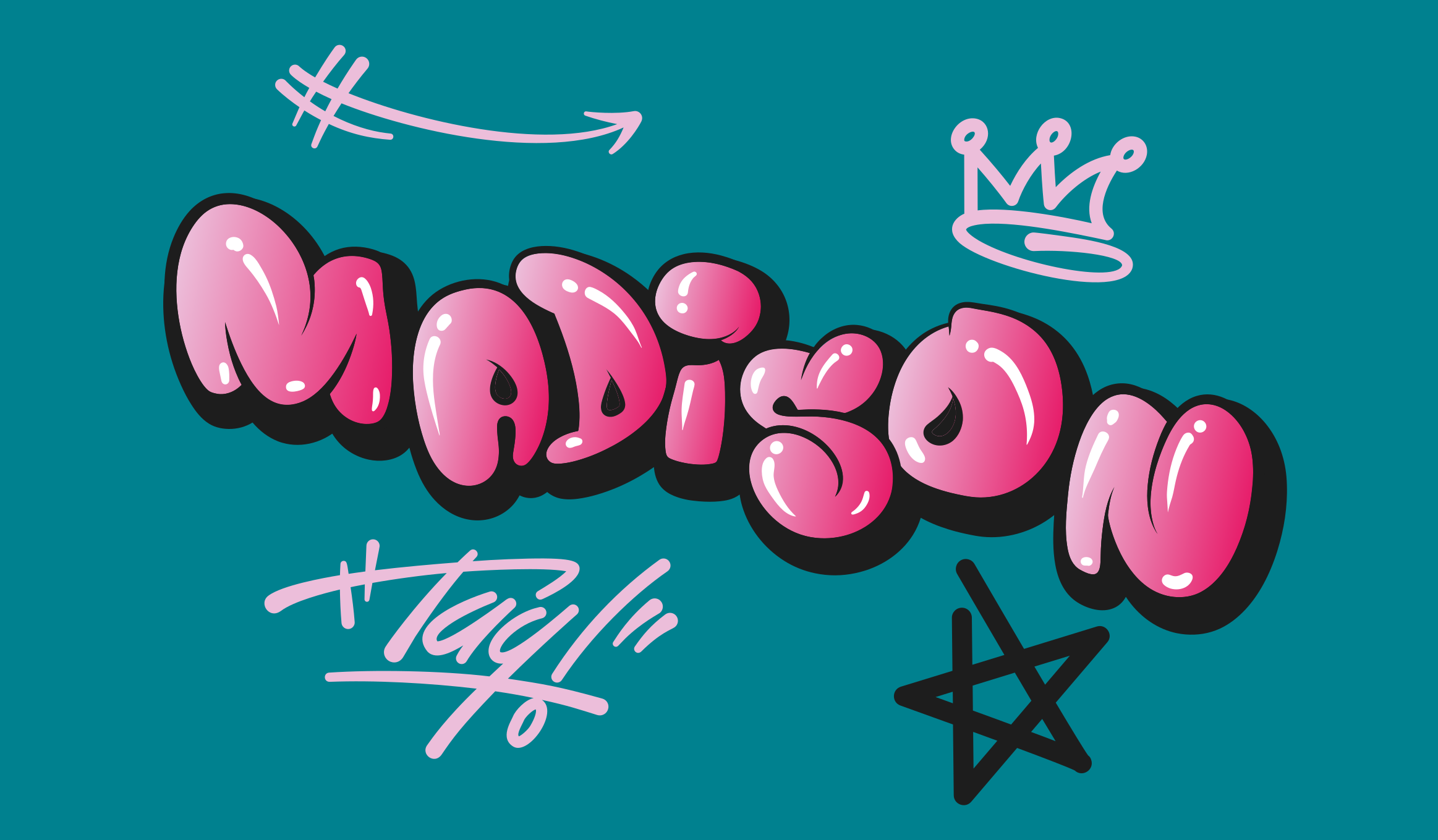 Dywan winylowy dla nastolatków różowe graffiti z imieniem - TenStickers