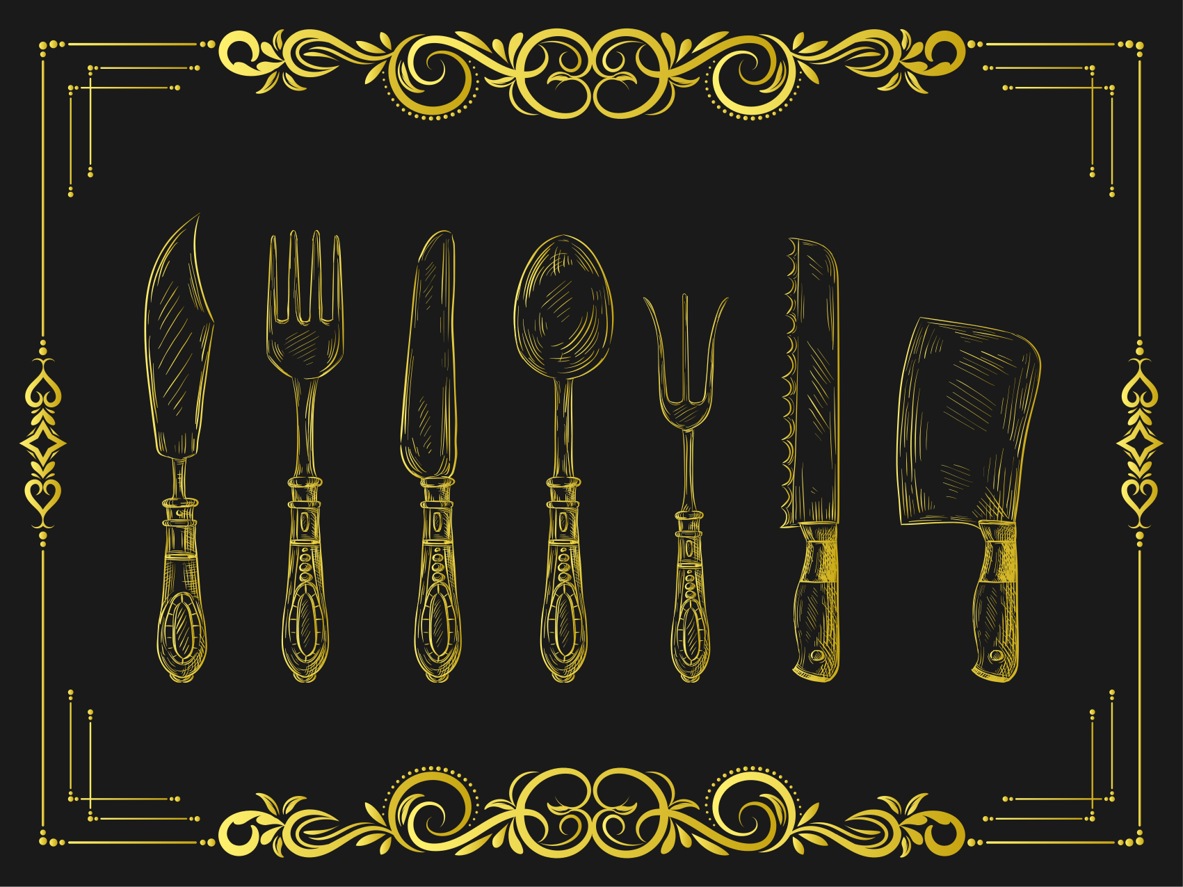 Dywan winylowy do kuchni zarys przyborów kuchennych - TenStickers