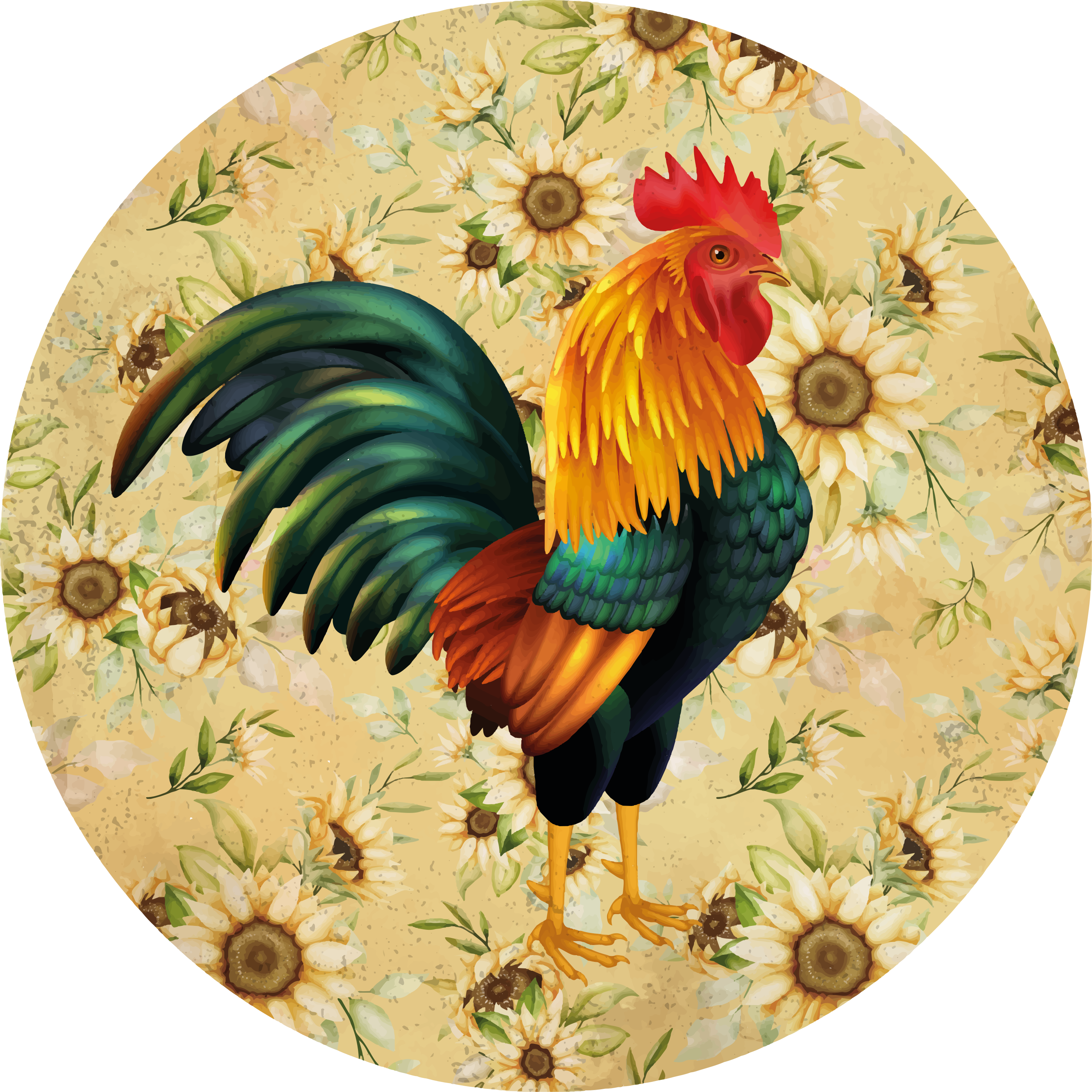 Dywan winylowy w kwiaty i rośliny z kolorowym kogutem - TenStickers