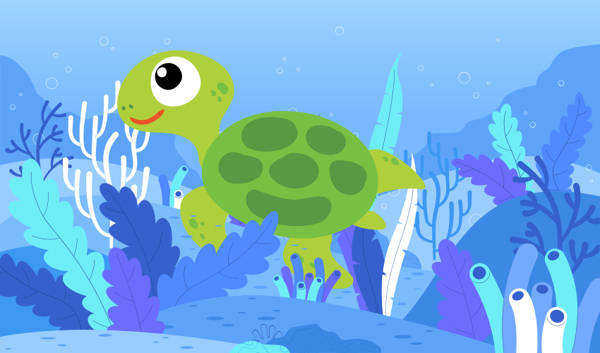 Dywan winylowy dla dziecka wesoły pejzaż morski z żółwiem - TenStickers