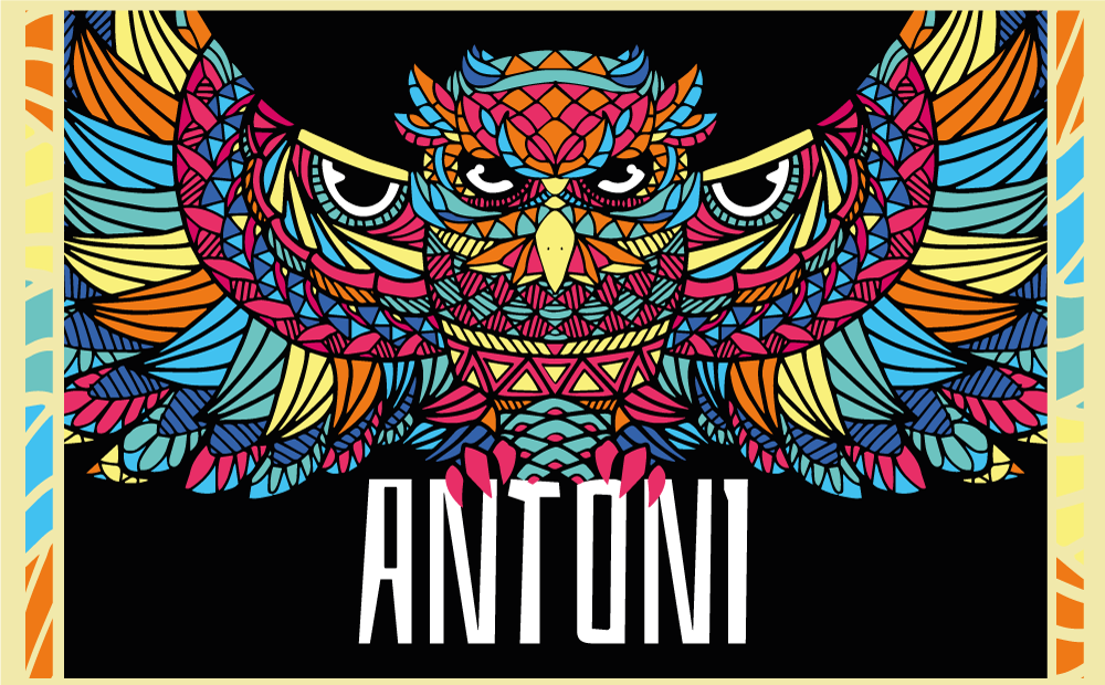 Dywan winylowy z imieniem personalizacja kolorowej sowy - TenStickers