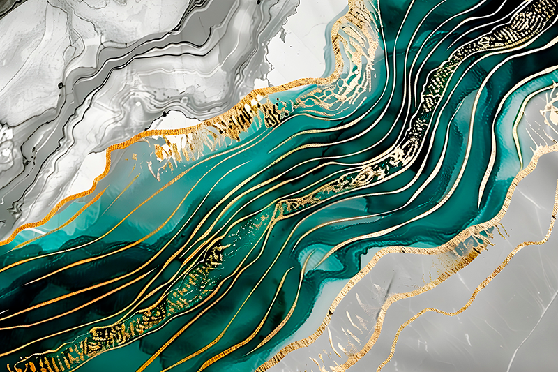 Dywan winylowy marmurowy szary i zielony ze złotym efektem - TenStickers