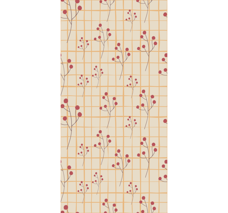 Tapeta kwiaty wzór gałęzi jagód - TenStickers