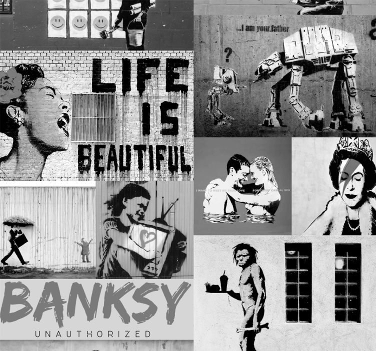 Tapety Banksy - szary kolaż - TenStickers