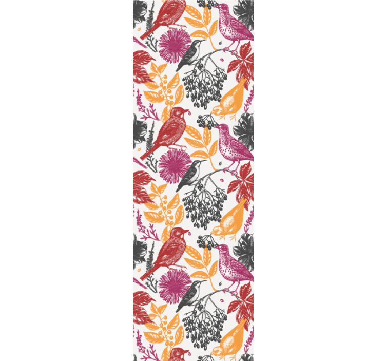 Tapeta ptaki kolorowe kwiaty i liście - TenStickers