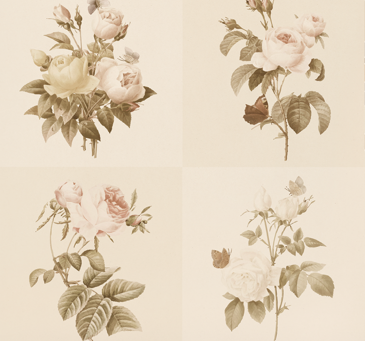 Tapeta do przedpokoju projekt płytek kwiatowych - TenStickers