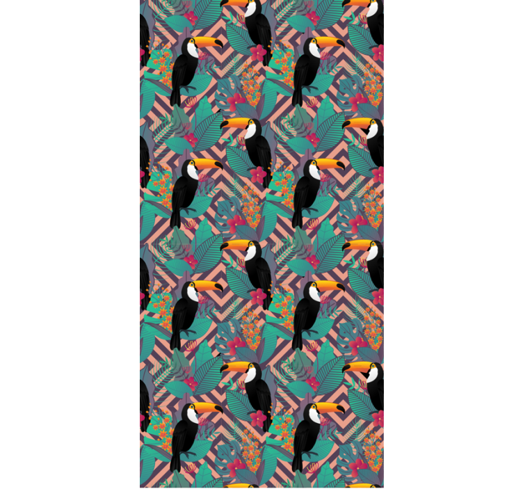 Tapeta 3D z tukanami na kwiatkach - TenStickers