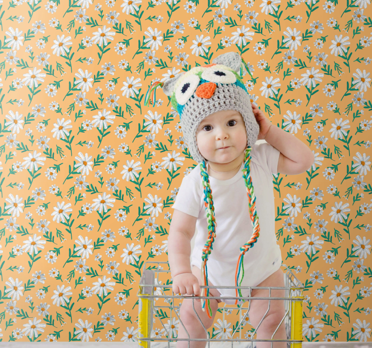 Kwiatowe tapety stokrotka na żółtym tle - TenStickers