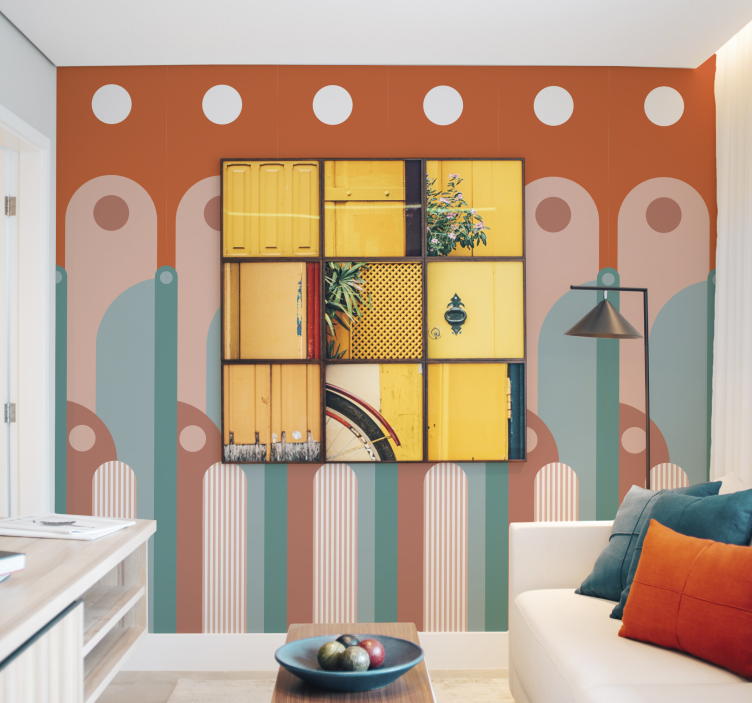 Tapeta do salonu zakrzywione kształty geometryczne - TenStickers