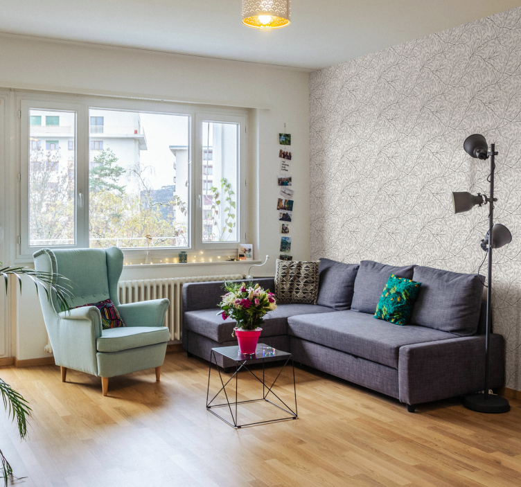 Tapeta do salonu ozdobna w skali szarości kwiatowy wzór - TenStickers