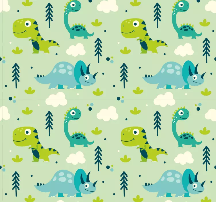 Tapeta dla dzieci w zielone dinozaury - TenStickers