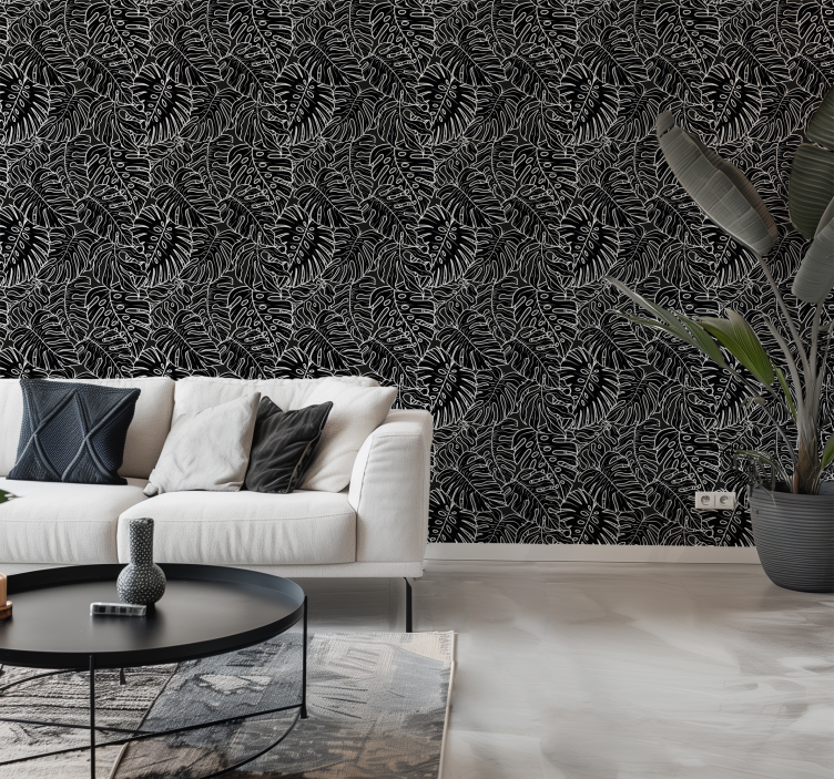Tapeta czarna duże liście - TenStickers
