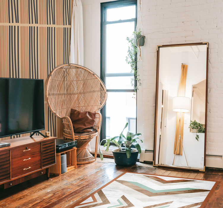 Tapeta do salonu projekt w paski boho - TenStickers