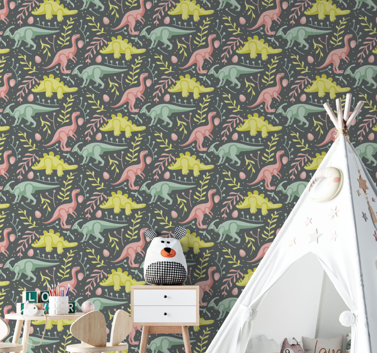 Tapeta dinozaury zabawa w kreskówkę z dinozaurem - TenStickers