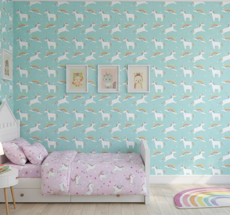 Tapeta dla dzieci jednorożce z tęczą - TenStickers