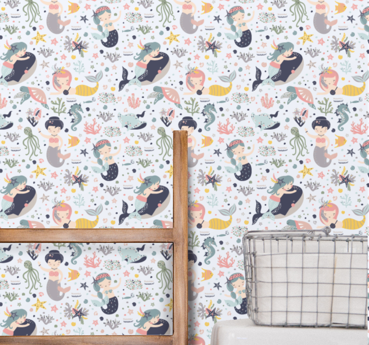 Tapeta dla dzieci syreni wodni przyjaciele - TenStickers