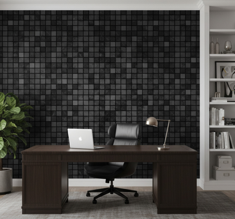 Tapeta do biura czarne kwadraty - TenStickers
