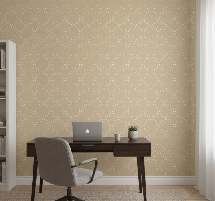 Tapeta do biura jasnobeżowe tło z białymi kółkami - TenStickers