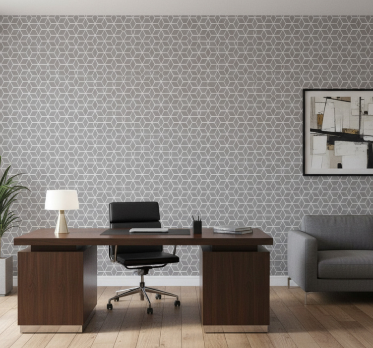 Tapeta do biura szary i biały wzór heksagonów - TenStickers
