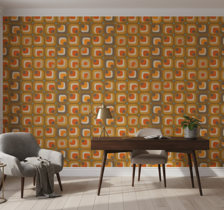 Tapeta do biura w retro kwadratowy wzór lat 70. - TenStickers