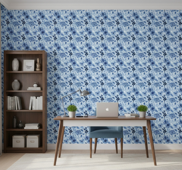 Tapeta do biura w starym niebieskim stylu - TenStickers