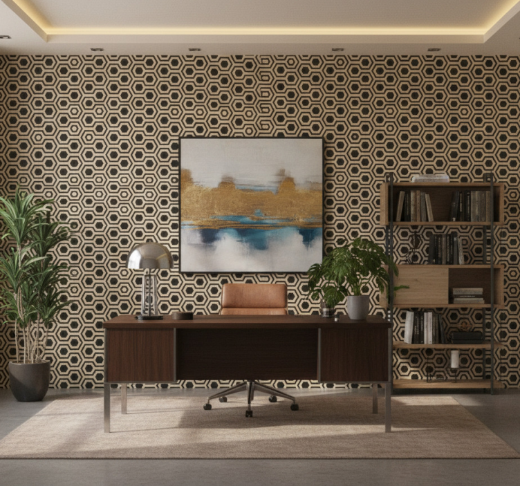 Tapeta do biura wzór geometryczny heksagonalny - TenStickers