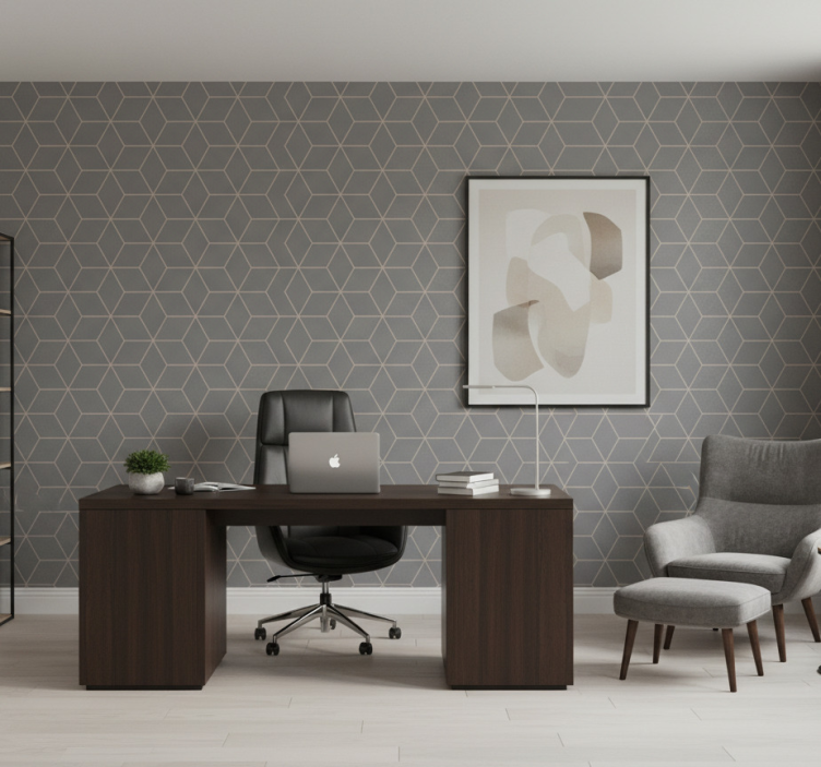 Tapeta do biura wzór szarych heksagonów - TenStickers