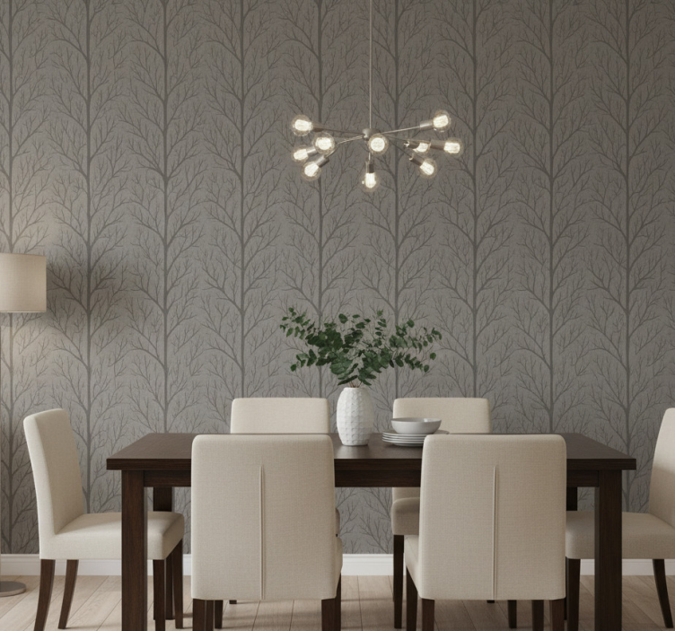 Tapeta do jadalni szare drzewa leśne - TenStickers