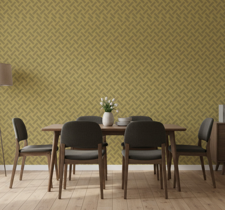 Tapeta do jadalni w geometryczny żółty wzór kwadratów - TenStickers