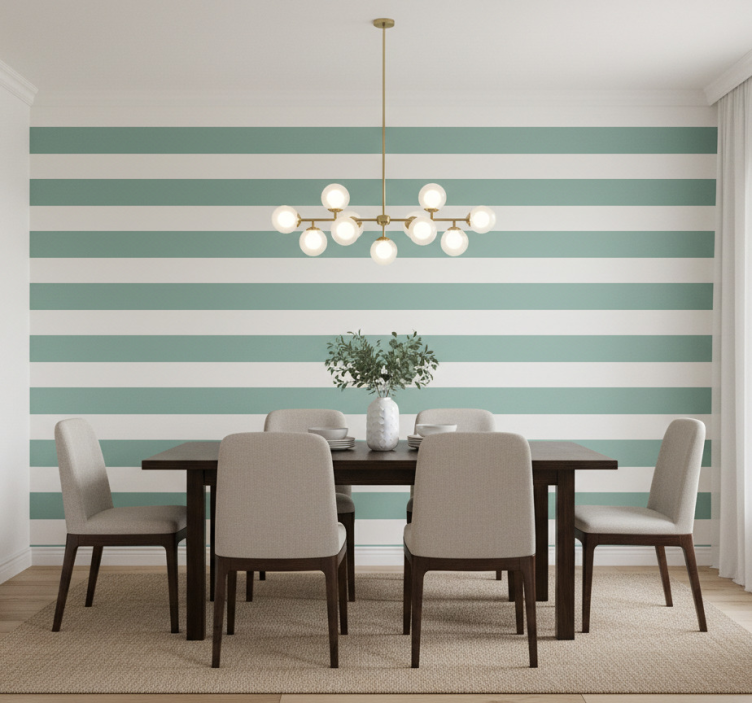 Tapeta do jadalni w paski w kolorze zielonym - TenStickers