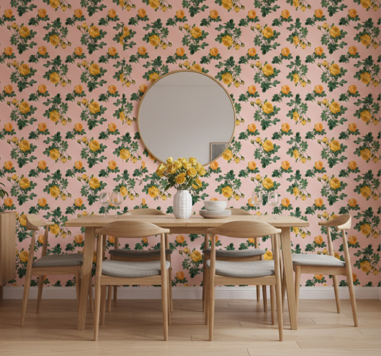 Tapeta do jadalni w żółte róże - TenStickers